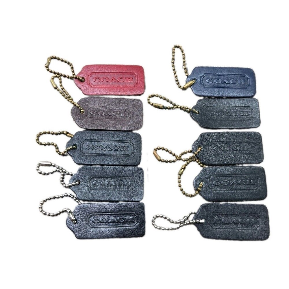 10 Authentic VINTAGE COACH Embossed Leather Hang Tags Fob Key Chain Double Sided